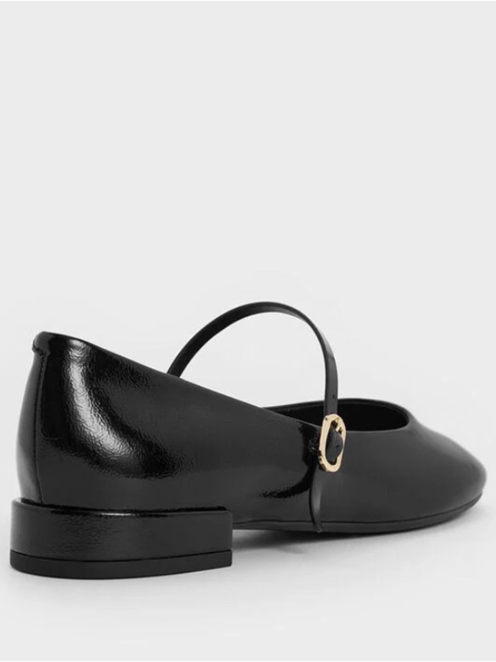 Charles & Keith Glossy Black Mary Jane Flats with Gold Buckle - Picture 5 of 7